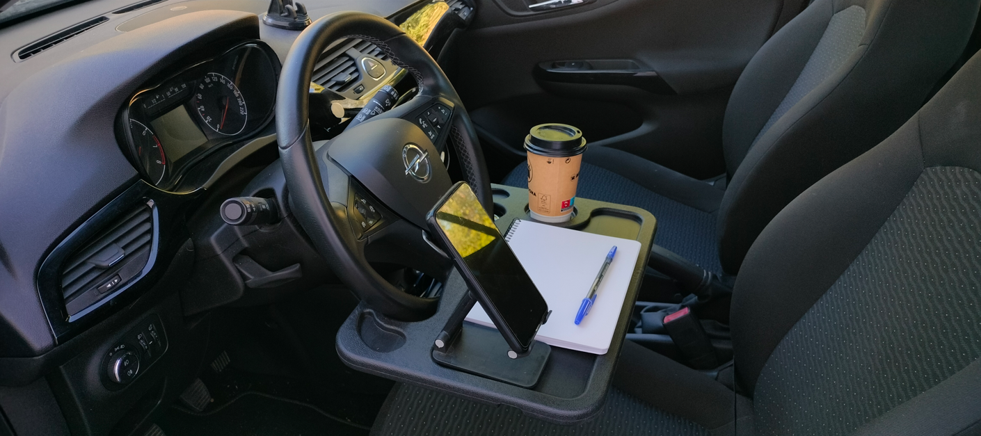 Bandeja para volante. Otra idea de accesorio que tengo para camperizar mi coche